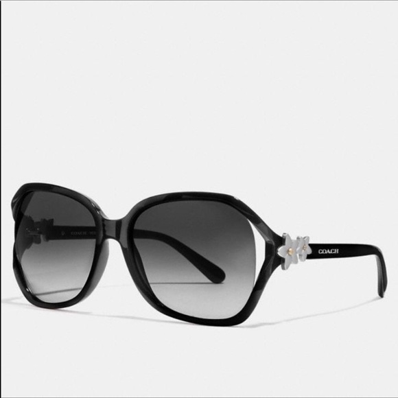 COACH in BLACK w Matte Gold Flower Grey Sunglasses - Picture 2 of 9